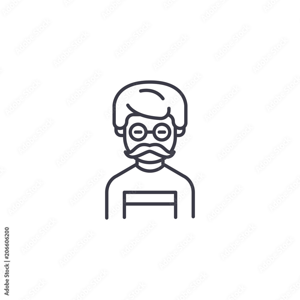 Hipster man linear icon concept. Hipster man line vector sign, symbol, illustration.