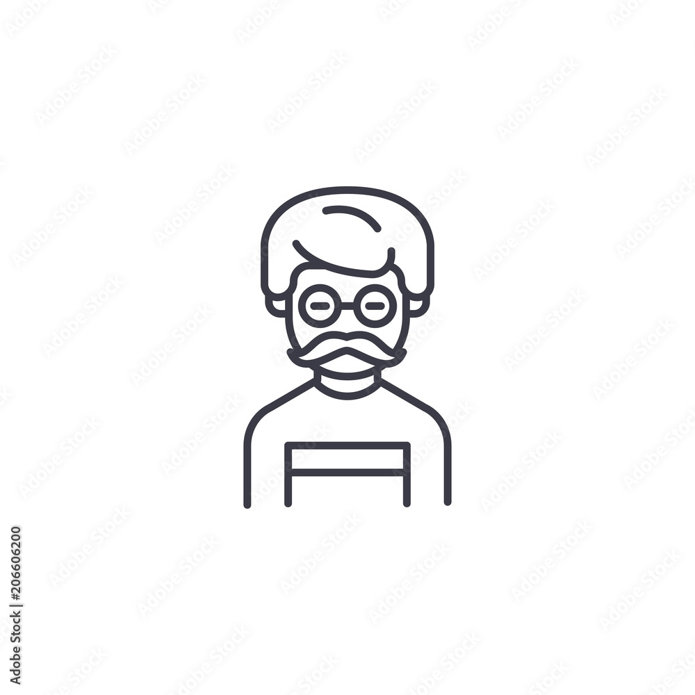 Hipster man linear icon concept. Hipster man line vector sign, symbol, illustration. Hipster man linear icon concept. Hipster man line vector sign, symbol, illustration.