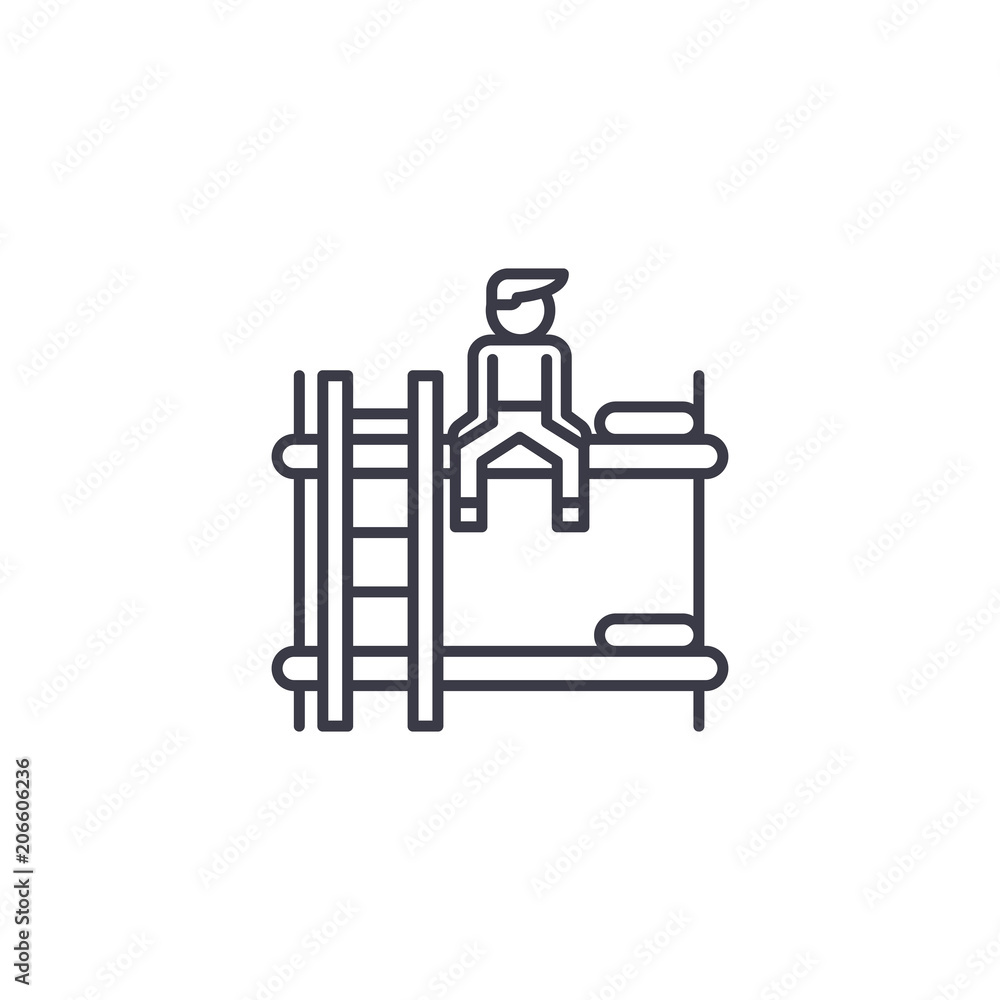 Hostel linear icon concept. Hostel line vector sign, symbol, illustration. Hostel linear icon concept. Hostel line vector sign, symbol, illustration.