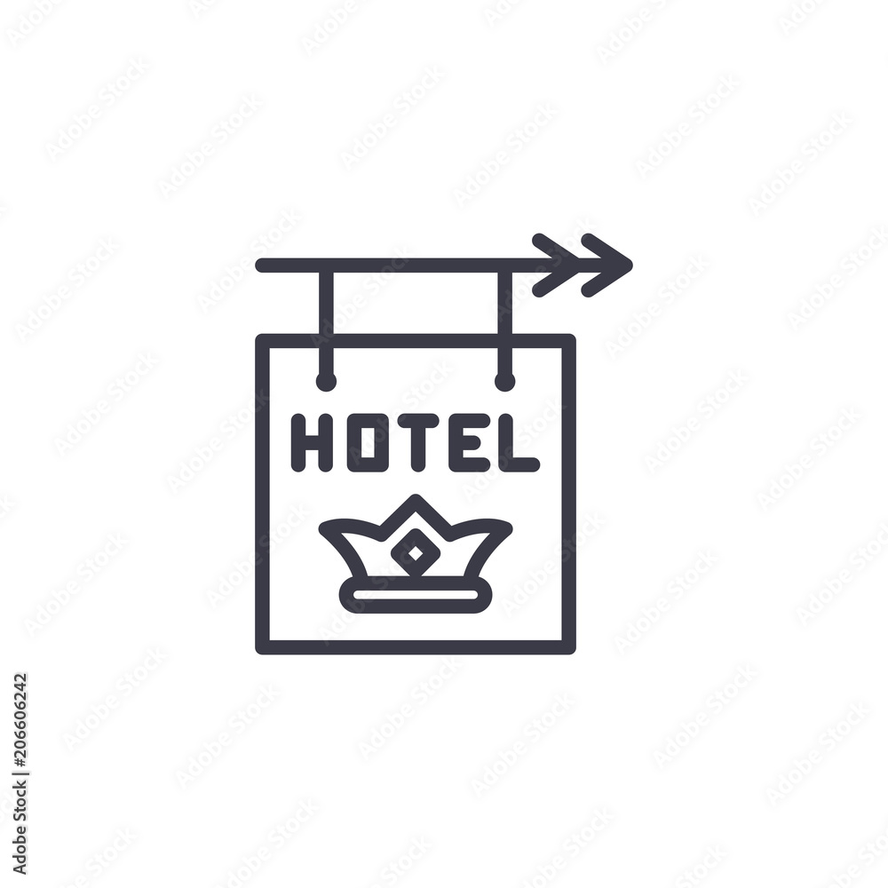 Hotel sign linear icon concept. Hotel sign line vector sign, symbol, illustration. Hotel sign linear icon concept. Hotel sign line vector sign, symbol, illustration.