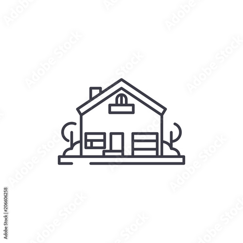 House with yard linear icon concept. House with yard line vector sign, symbol, illustration.