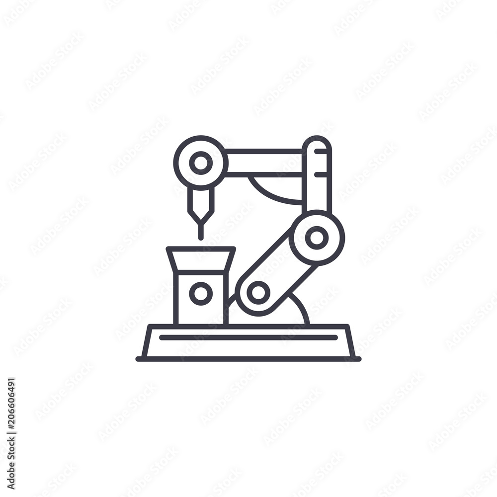 Industrial robotics linear icon concept. Industrial robotics line vector sign, symbol, illustration. Industrial robotics linear icon concept. Industrial robotics line vector sign, symbol, illustration.