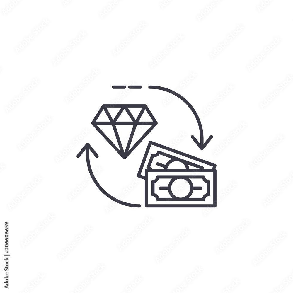 Investment in jewelry linear icon concept. Investment in jewelry line vector sign, symbol, illustration. Investment in jewelry linear icon concept. Investment in jewelry line vector sign, symbol, illustration.