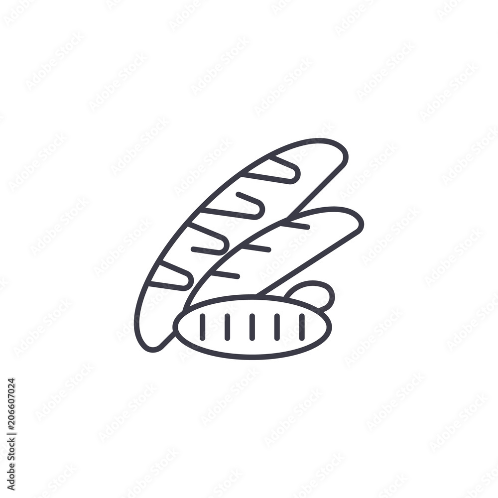 Long loafs linear icon concept. Long loafs line vector sign, symbol, illustration. Long loafs linear icon concept. Long loafs line vector sign, symbol, illustration.