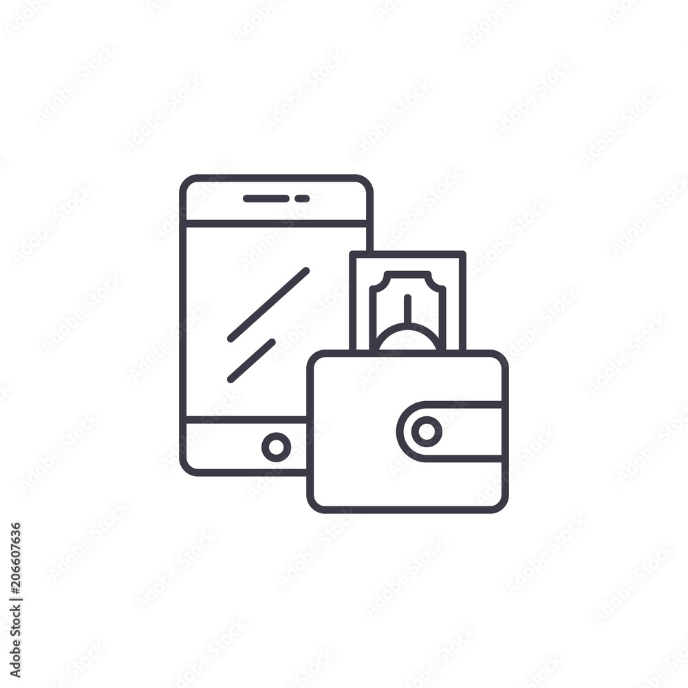Mobile e-wallet linear icon concept. Mobile e-wallet line vector sign, symbol, illustration. Mobile e-wallet linear icon concept. Mobile e-wallet line vector sign, symbol, illustration.
