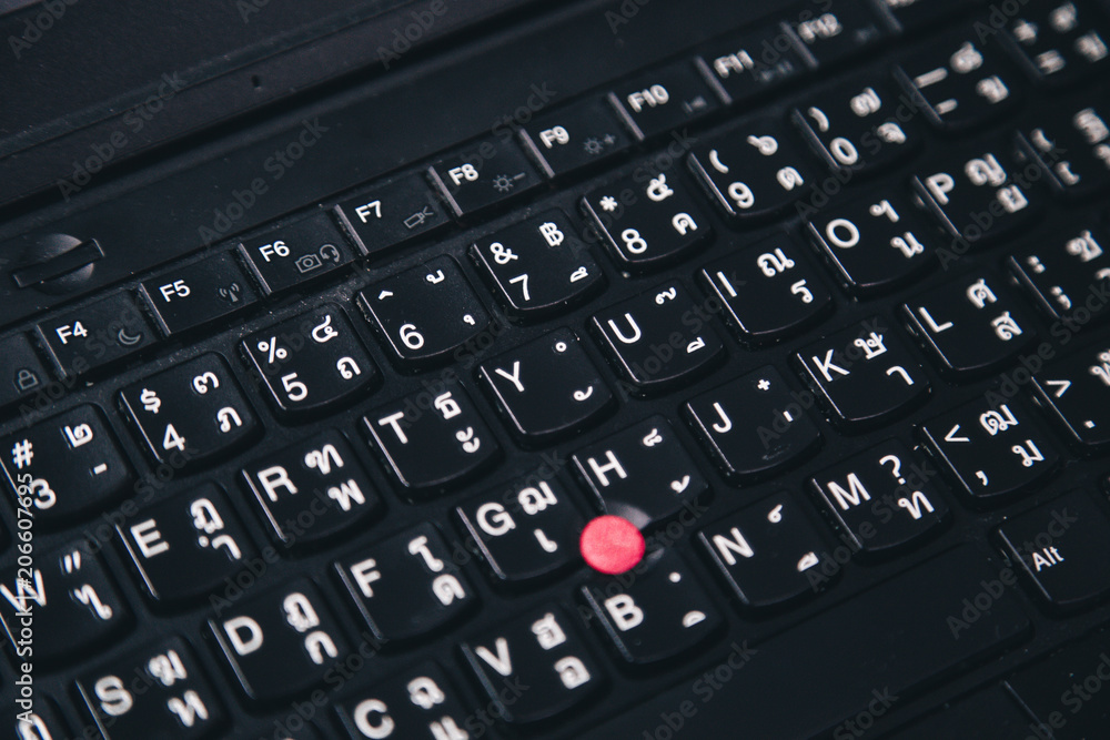 Keyboard on the laptop with Thai language Keyboard on the laptop with Thai language
