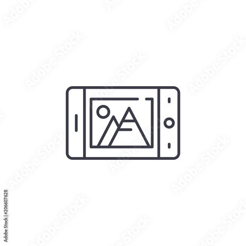 Free Download Mobile camera linear icon concept. Mobile camera line vector sign, symbol, illustration. - GFXLoad