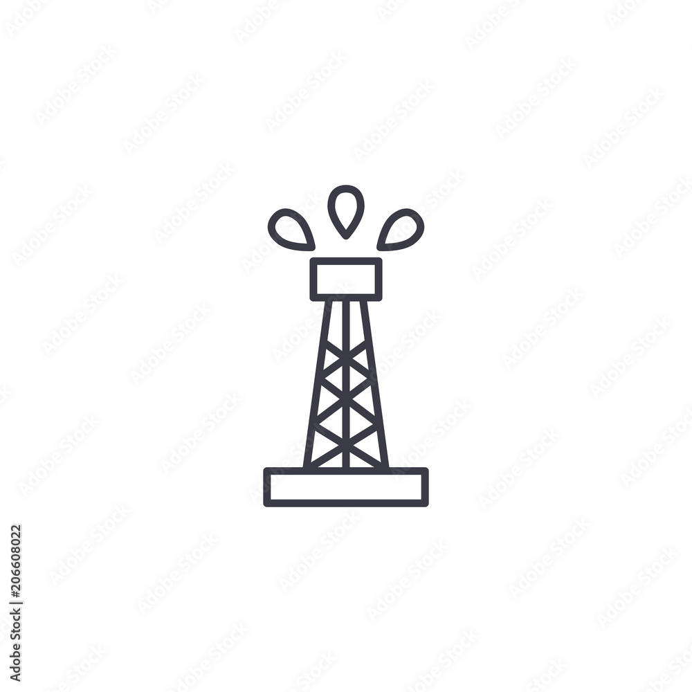Oil derrick linear icon concept. Oil derrick line vector sign, symbol, illustration. Oil derrick linear icon concept. Oil derrick line vector sign, symbol, illustration.