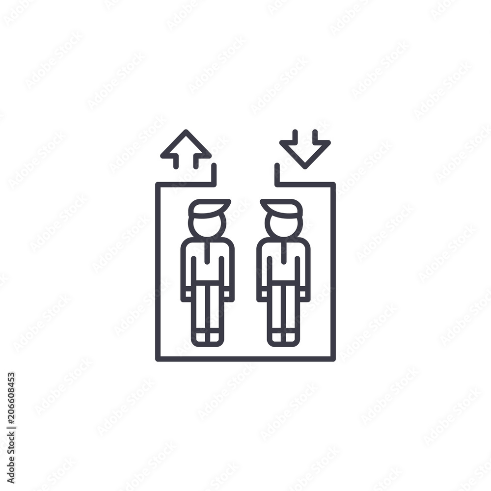 Passenger lift linear icon concept. Passenger lift line vector sign, symbol, illustration. Passenger lift linear icon concept. Passenger lift line vector sign, symbol, illustration.