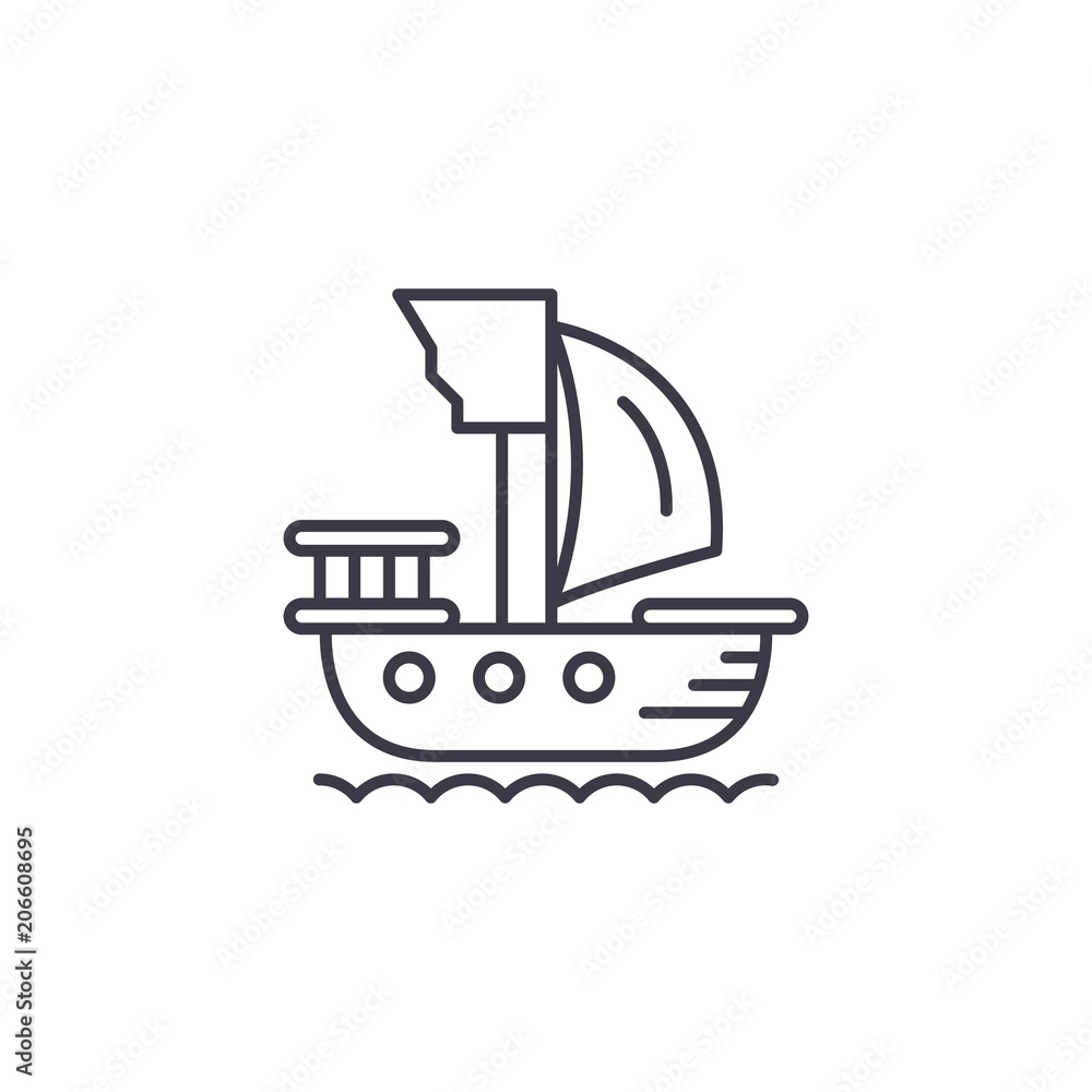 Pirate ship linear icon concept. Pirate ship line vector sign, symbol, illustration. Pirate ship linear icon concept. Pirate ship line vector sign, symbol, illustration.