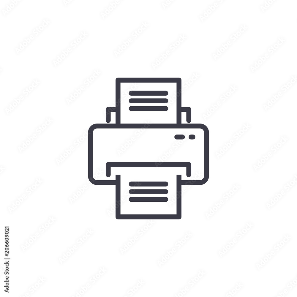 Printer linear icon concept. Printer line vector sign, symbol, illustration. Printer linear icon concept. Printer line vector sign, symbol, illustration.
