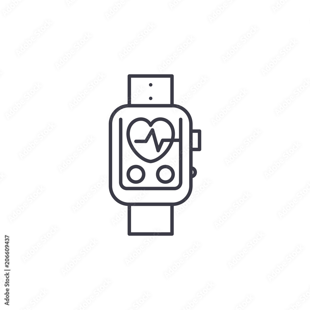 Pulsometer linear icon concept. Pulsometer line vector sign, symbol, illustration. Pulsometer linear icon concept. Pulsometer line vector sign, symbol, illustration.