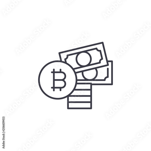 Purchase of bitcoin linear icon concept. Purchase of bitcoin line vector sign  symbol  illustration.