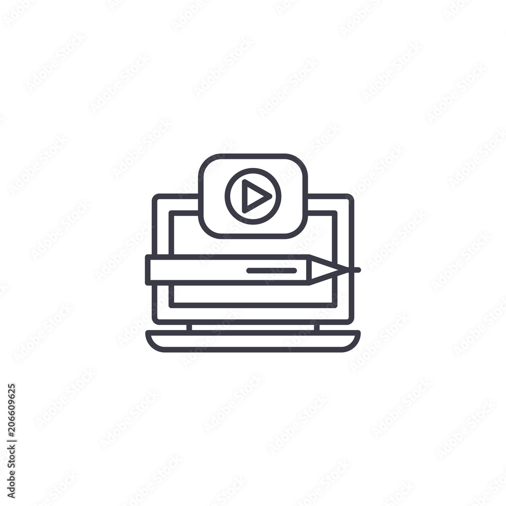Recording a video linear icon concept. Recording a video line vector sign, symbol, illustration. Recording a video linear icon concept. Recording a video line vector sign, symbol, illustration.