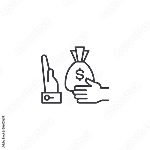 Refusal of a bribe linear icon concept. Refusal of a bribe line vector sign, symbol, illustration.
