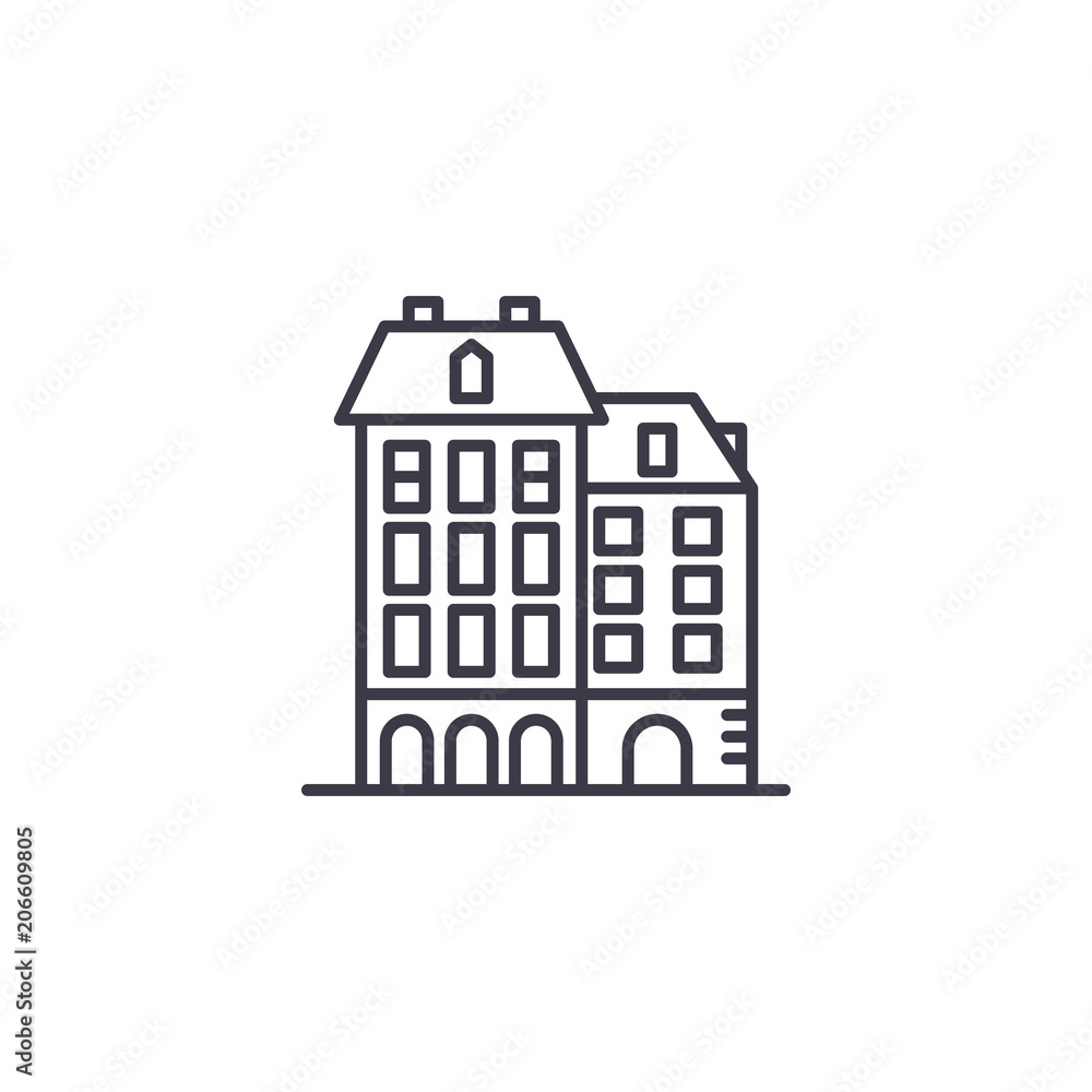 Residential complex linear icon concept. Residential complex line vector sign, symbol, illustration.