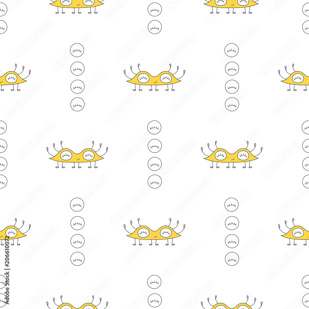 Seamless baby pattern with monster and face. Best Choice for cards, invitations, printing, party packs, blog backgrounds, paper craft, party invitations, digital scrapbooking.
