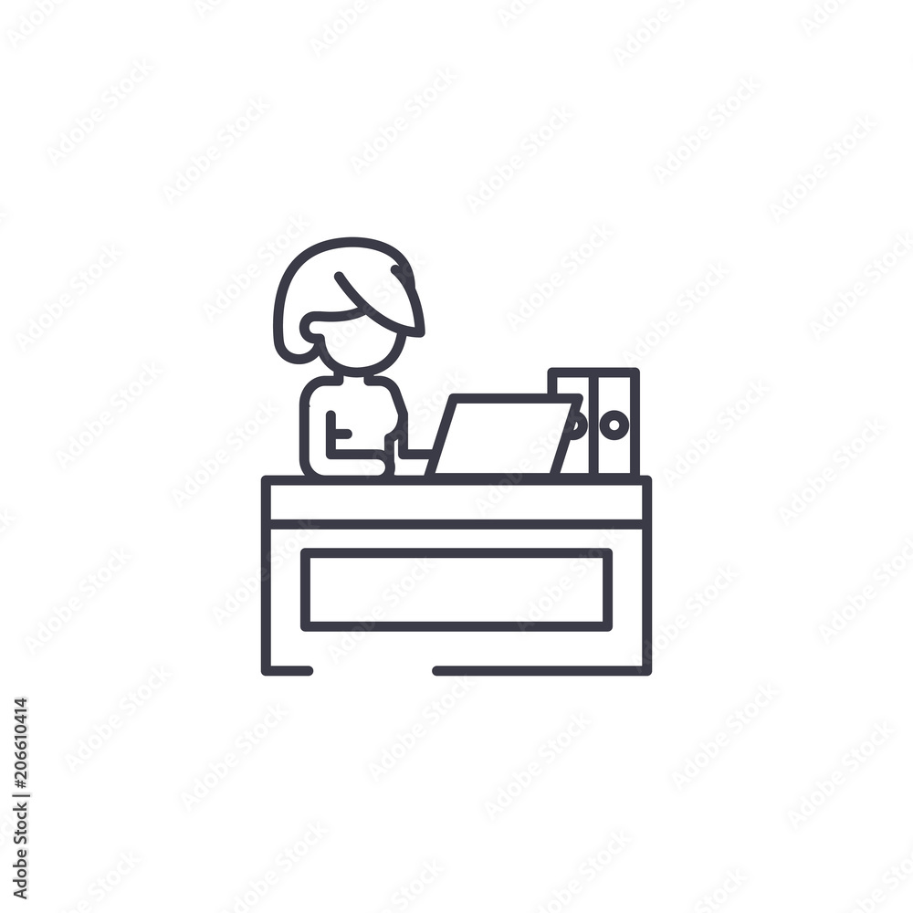 Secretary at office linear icon concept. Secretary at office line vector sign, symbol, illustration.