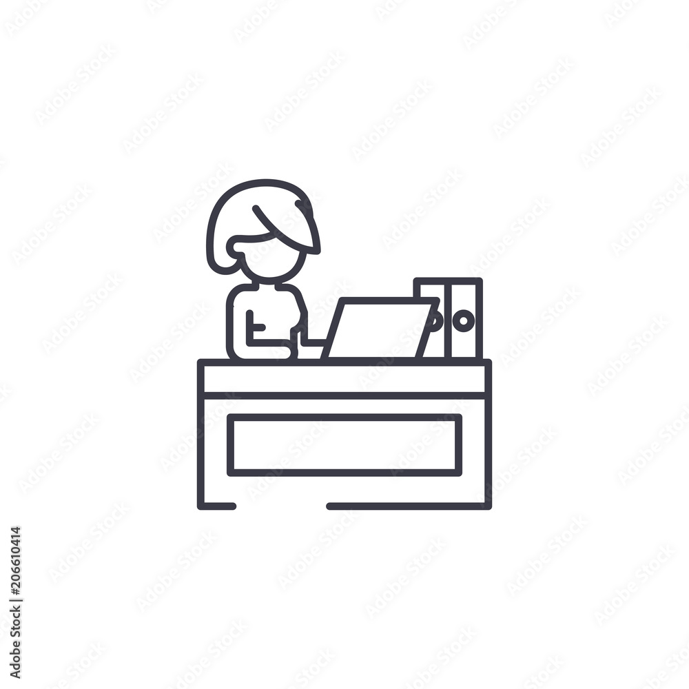 Secretary at office linear icon concept. Secretary at office line vector sign, symbol, illustration. Secretary at office linear icon concept. Secretary at office line vector sign, symbol, illustration.