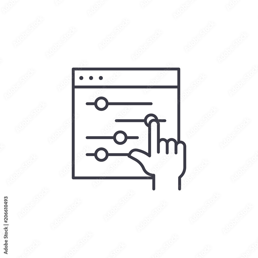 Settings linear icon concept. Settings line vector sign, symbol, illustration. Settings linear icon concept. Settings line vector sign, symbol, illustration.