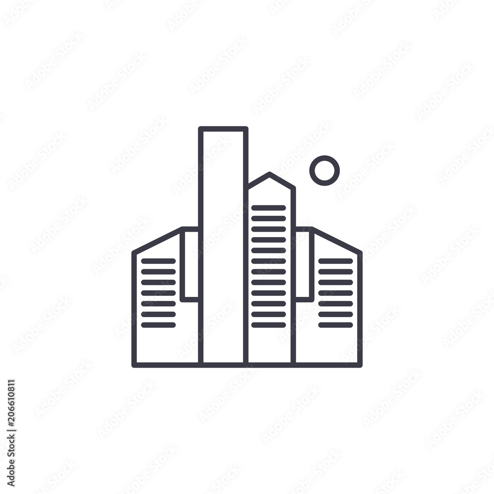 Skyscrapers linear icon concept. Skyscrapers line vector sign, symbol, illustration. Skyscrapers linear icon concept. Skyscrapers line vector sign, symbol, illustration.