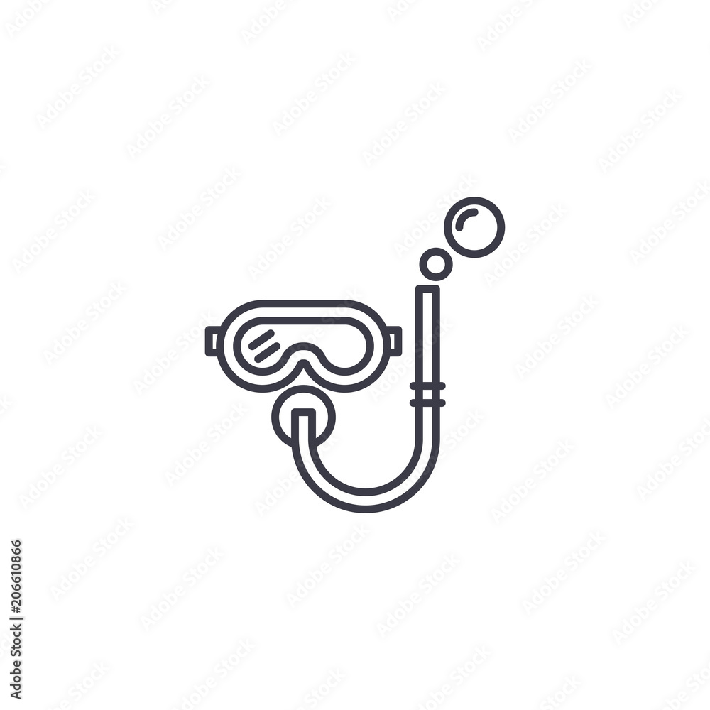 Snorkelling linear icon concept. Snorkelling line vector sign, symbol, illustration. Snorkelling linear icon concept. Snorkelling line vector sign, symbol, illustration.
