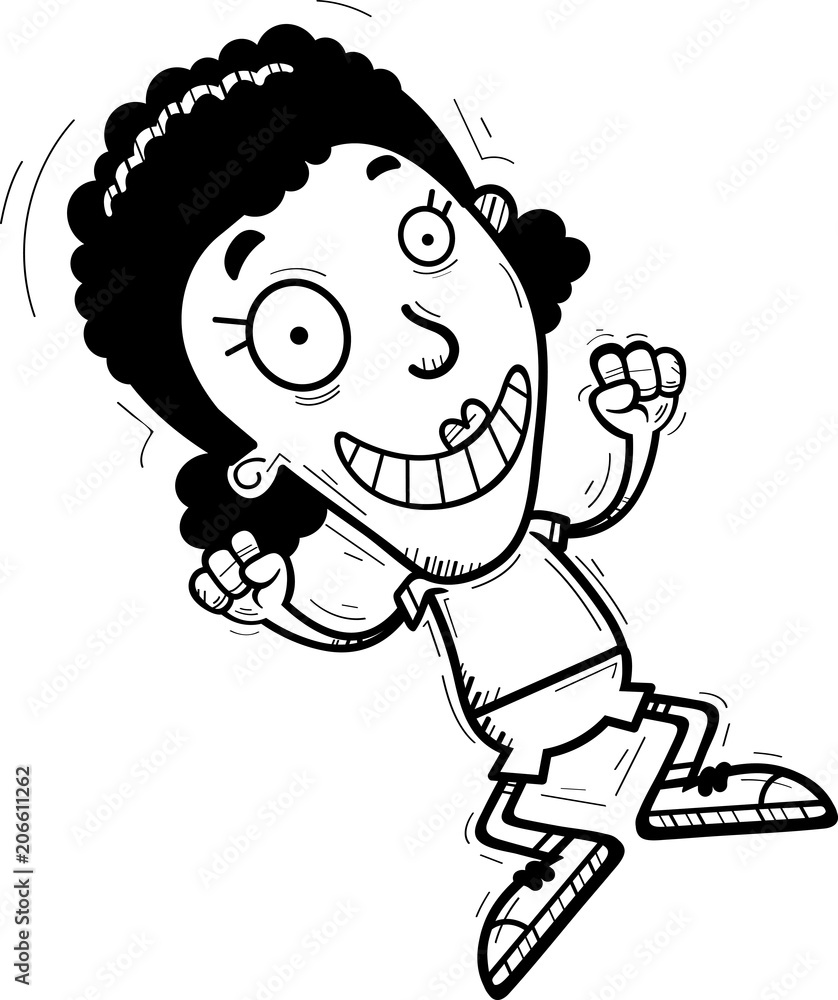 Cartoon Black Woman Jumping