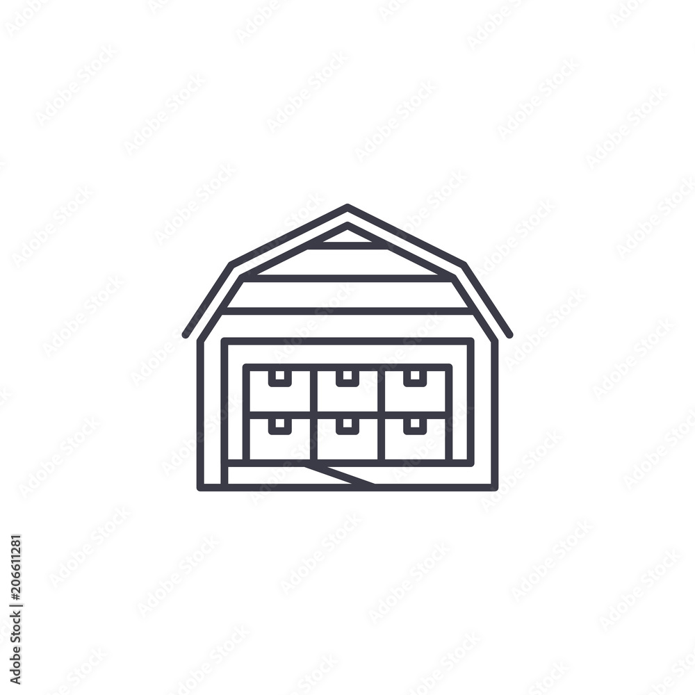 Storehouse linear icon concept. Storehouse line vector sign, symbol, illustration. Storehouse linear icon concept. Storehouse line vector sign, symbol, illustration.