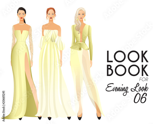 Body Template with Outfits and Accessories for Evening Look : Vector Illustration