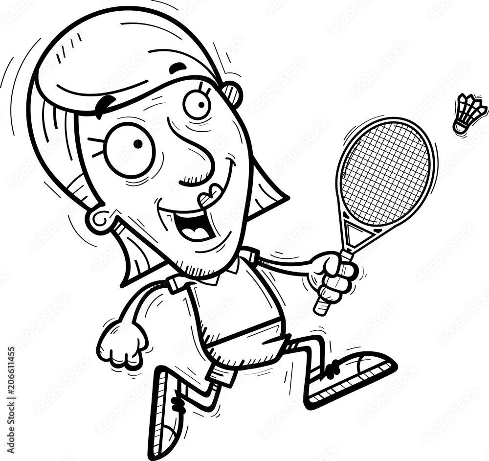 Cartoon Senior Badminton Player Running