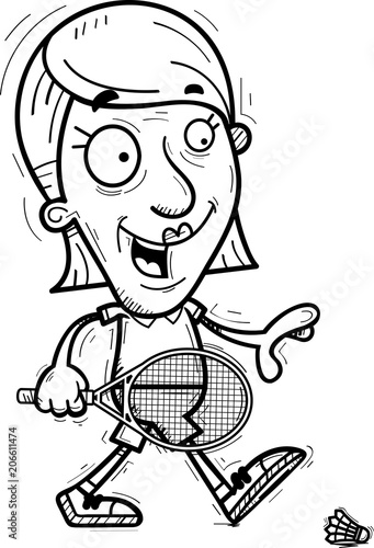 Cartoon Senior Badminton Player Walking