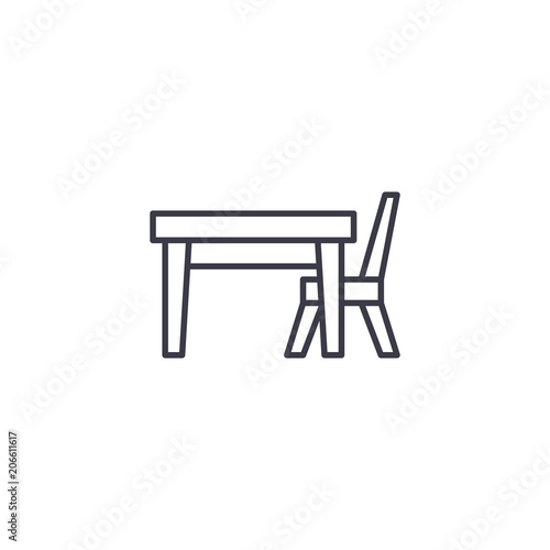 Table chair linear icon concept. Table chair line vector sign, symbol, illustration.