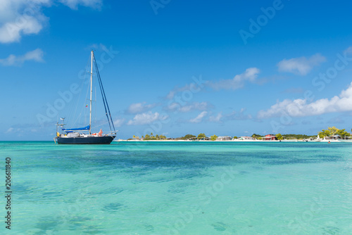 sailboat on the beautiful water of Los Roques archipelago  in Venezuela