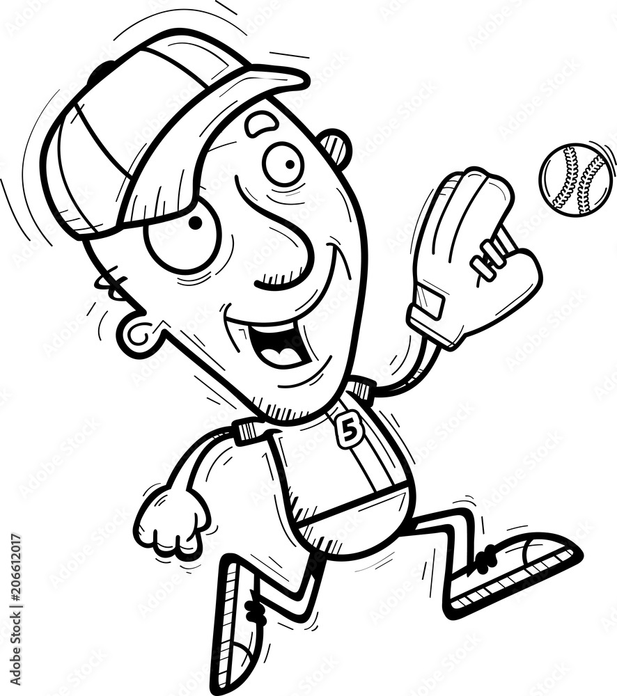 Cartoon Senior Baseball Player Running