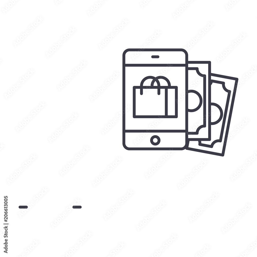 Web mobile shopping linear icon concept. Web mobile shopping line vector sign, symbol, illustration. Web mobile shopping linear icon concept. Web mobile shopping line vector sign, symbol, illustration.
