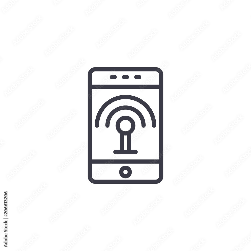 Wi-Fi available linear icon concept. Wi-Fi available line vector sign, symbol, illustration. Wi-Fi available linear icon concept. Wi-Fi available line vector sign, symbol, illustration.