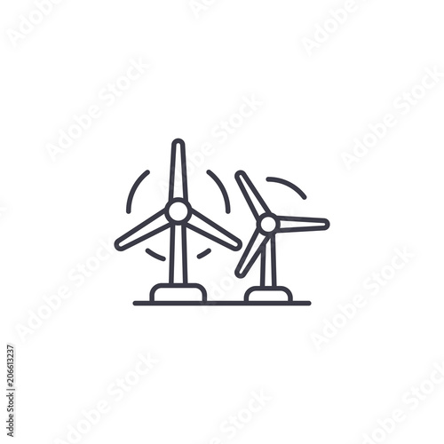 Wind farm linear icon concept. Wind farm line vector sign, symbol, illustration.