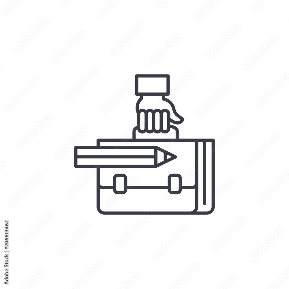 Work bag linear icon concept. Work bag line vector sign, symbol, illustration. Work bag linear icon concept. Work bag line vector sign, symbol, illustration.