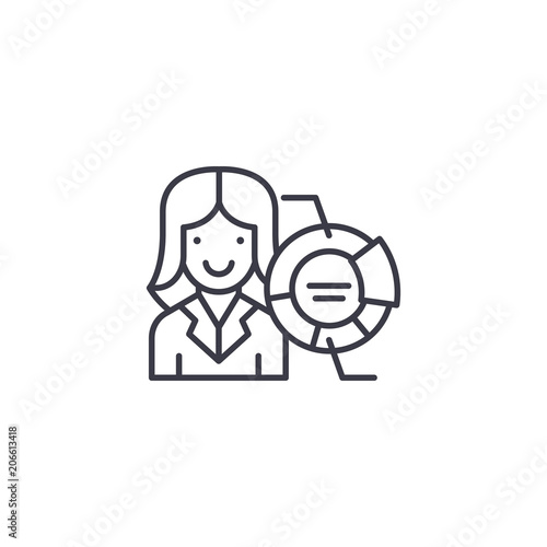 Woman Analyst linear icon concept. Woman Analyst line vector sign, symbol, illustration.
