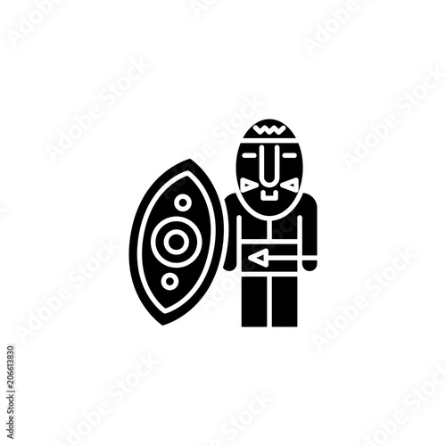 African warrior black icon concept. African warrior flat  vector symbol, sign, illustration.