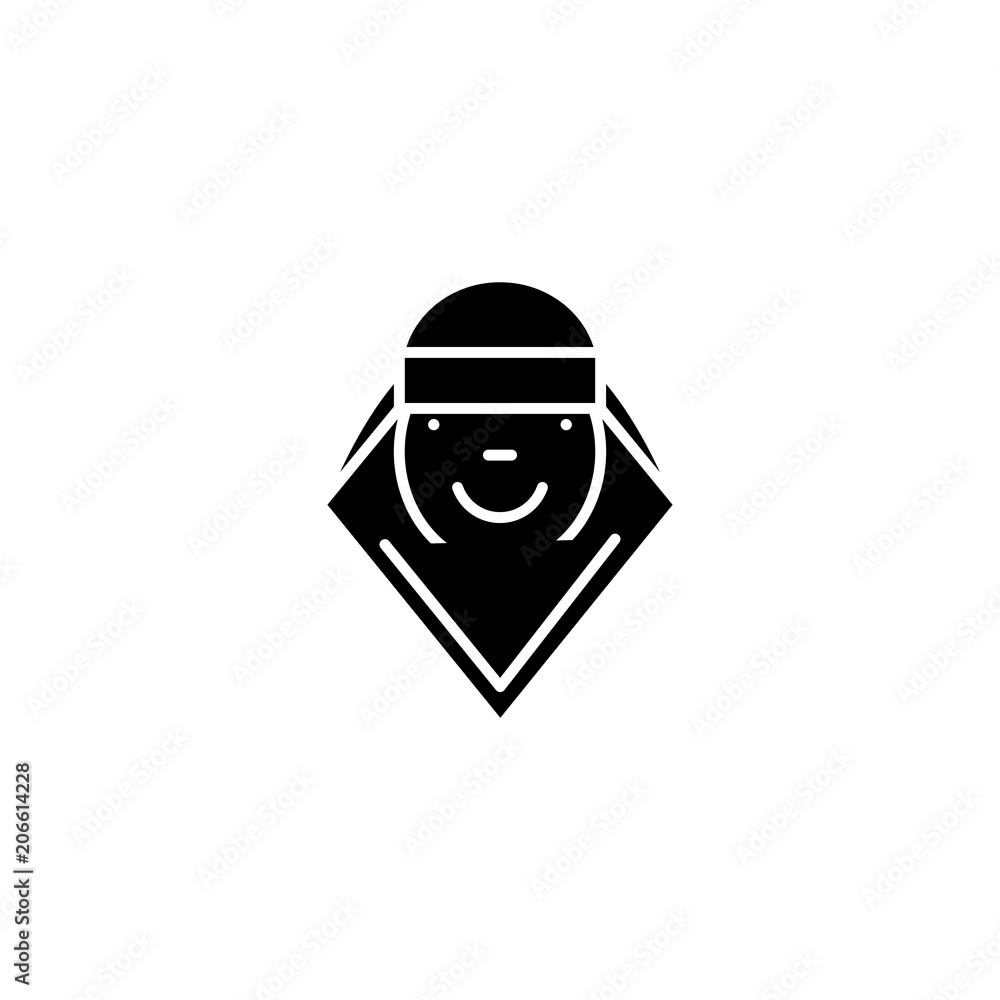 Arab woman black icon concept. Arab woman flat  vector symbol, sign, illustration.