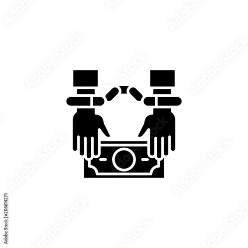 Arrest for a bribe black icon concept. Arrest for a bribe flat  vector symbol  sign  illustration.