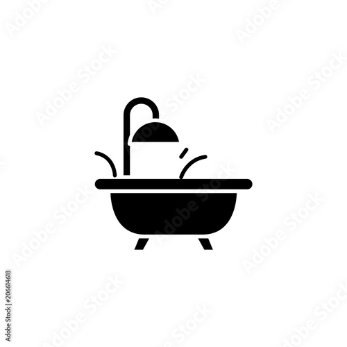 Bath tub black icon concept. Bath tub flat vector symbol, sign, illustration.