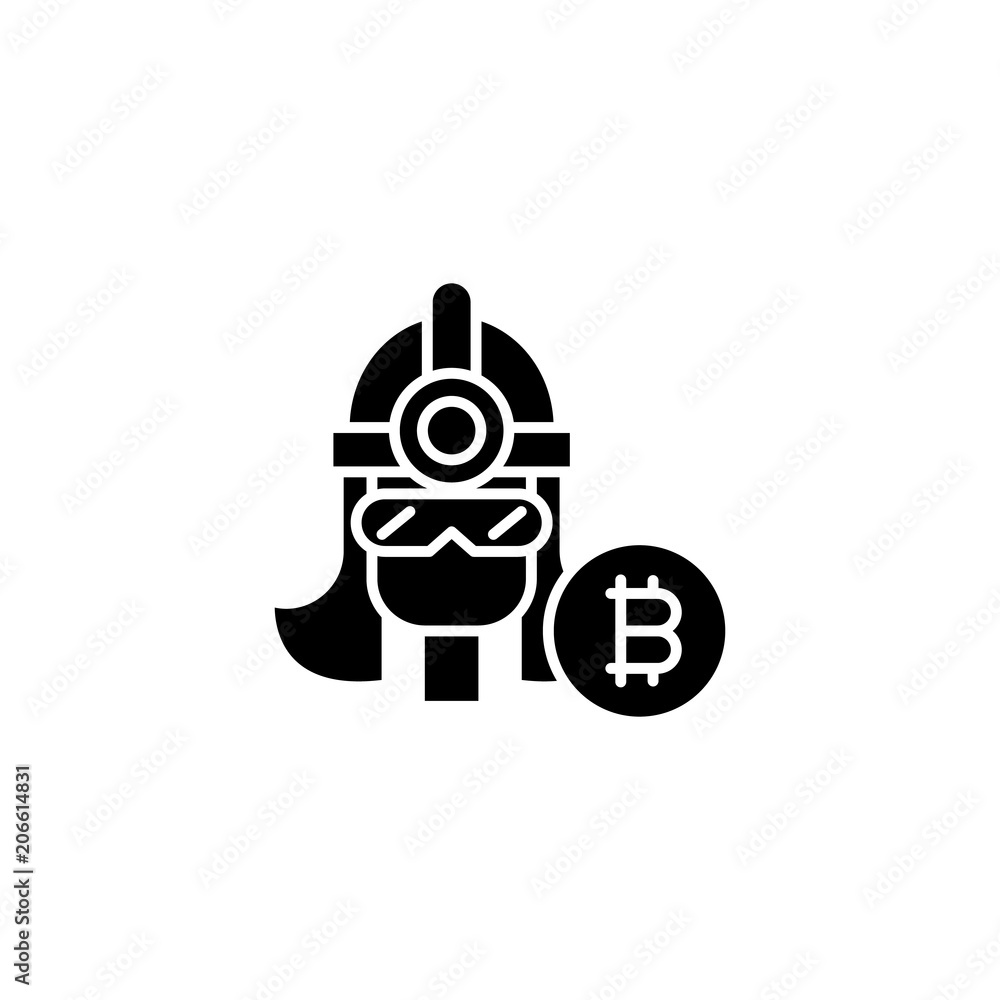 Bitcoin miner black icon concept. Bitcoin miner flat vector symbol, sign, illustration. Bitcoin miner black icon concept. Bitcoin miner flat vector symbol, sign, illustration.