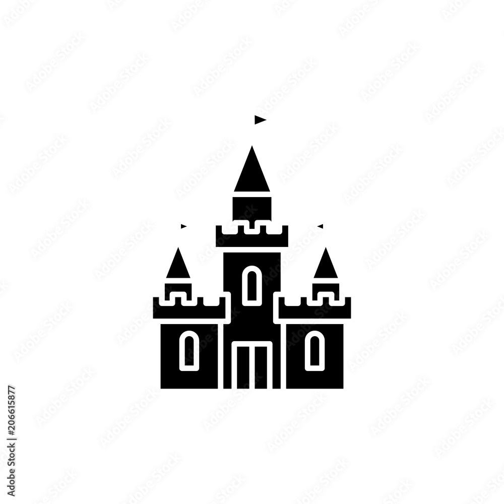 Castle black icon concept. Castle flat  vector symbol, sign, illustration.