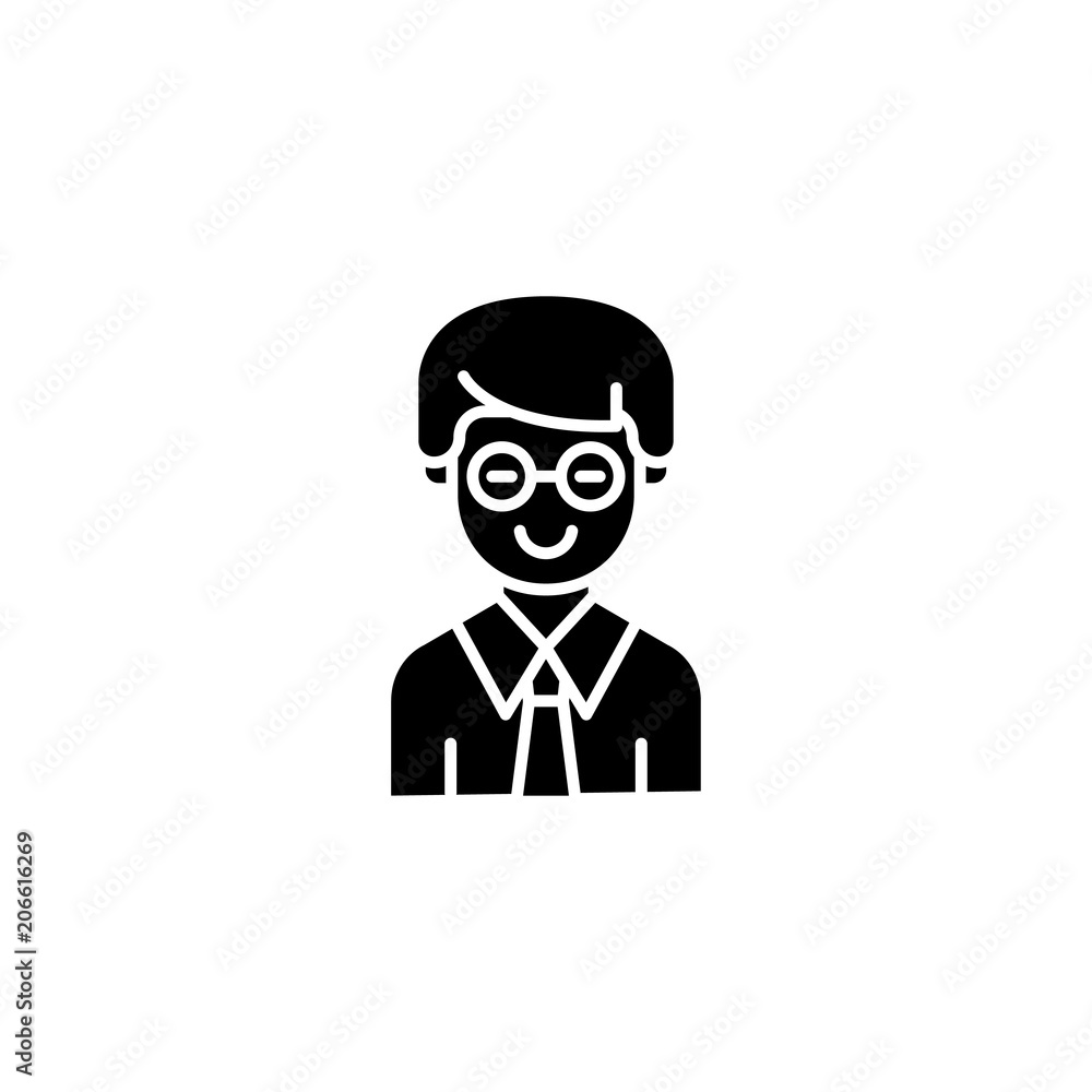 Clerk black icon concept. Clerk flat vector symbol, sign, illustration. Clerk black icon concept. Clerk flat vector symbol, sign, illustration.