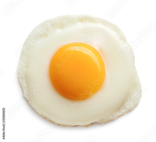 top view of sunny side fried egg isolated on white background