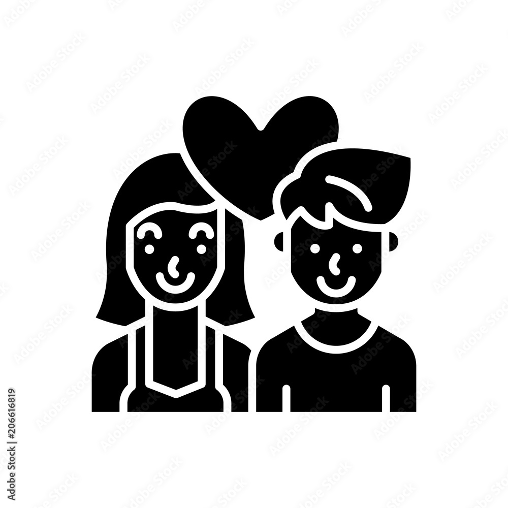 Couple in love black icon concept. Couple in love flat vector symbol, sign, illustration. Couple in love black icon concept. Couple in love flat vector symbol, sign, illustration.
