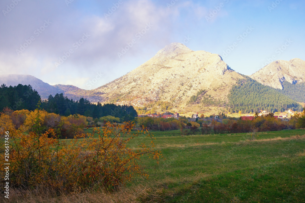 Autumn mountain landscape. Montenegro,  Lovcen National Park , view of Njegusi village