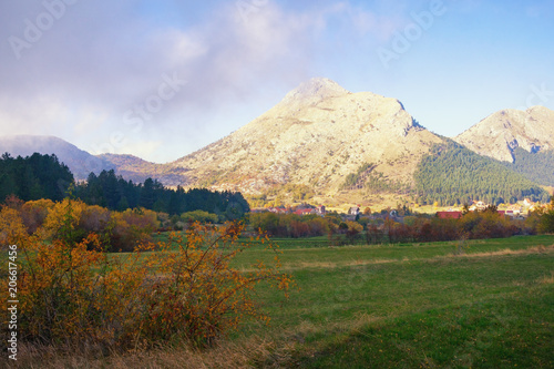 Autumn mountain landscape. Montenegro, Lovcen National Park , view of Njegusi village
